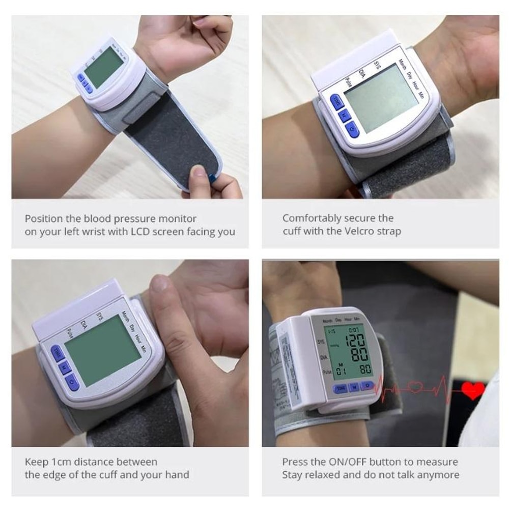 CK 102S Digital Wrist Blood Pressure Monitor With Heart Rate Tracking And Large LCD Display 3