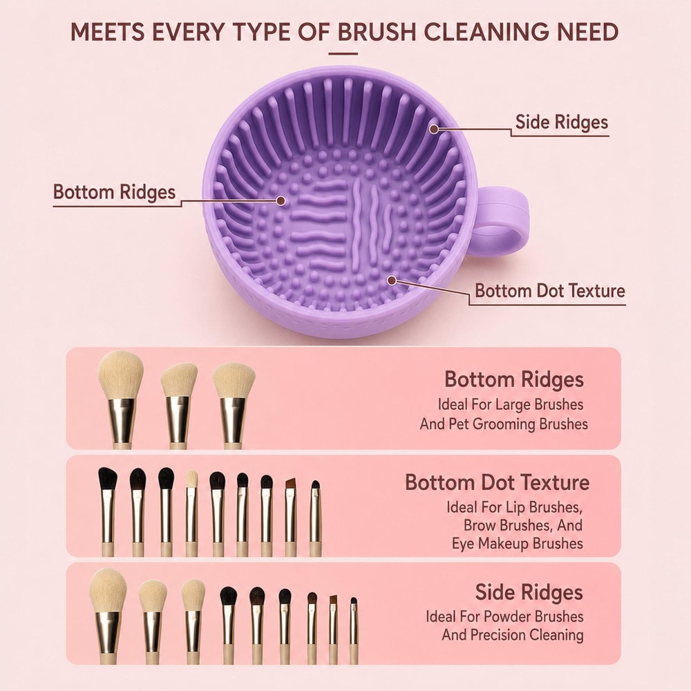 Silicone Makeup Brush Cleaner Bowl Travel Scrubber Cup with Hanging Loop