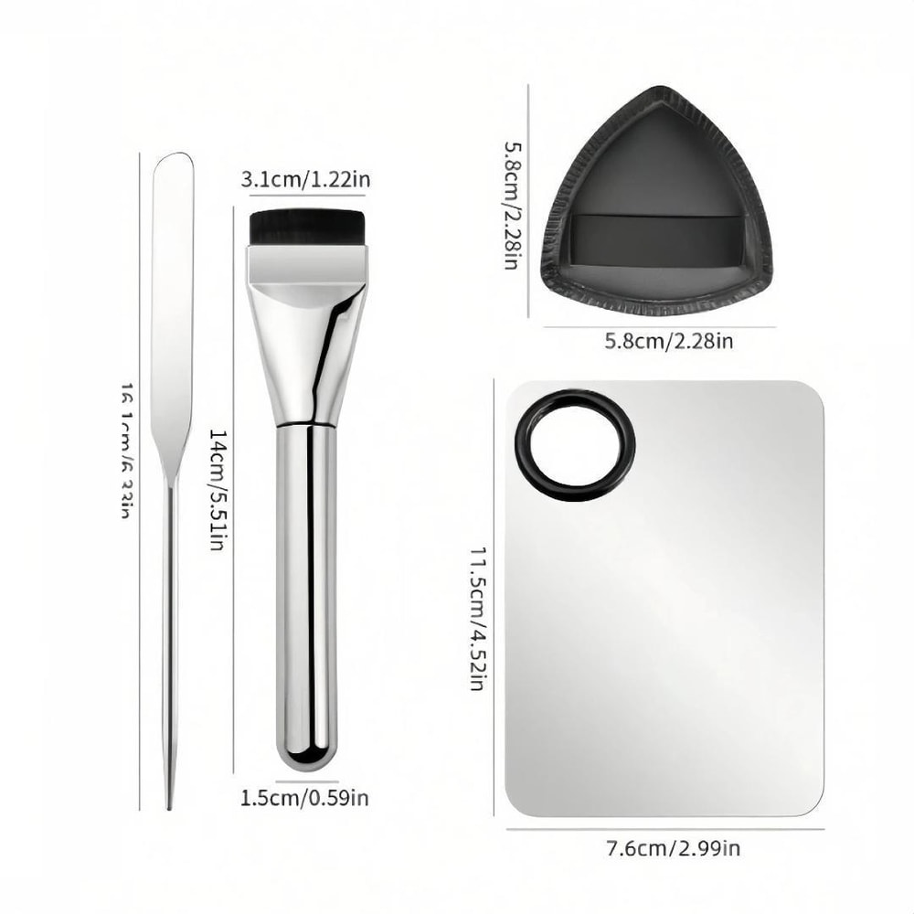 Flawless Blend 5 Piece Makeup Mixing Palette Foundation Spatula Set With Brush And Powder Puff 3