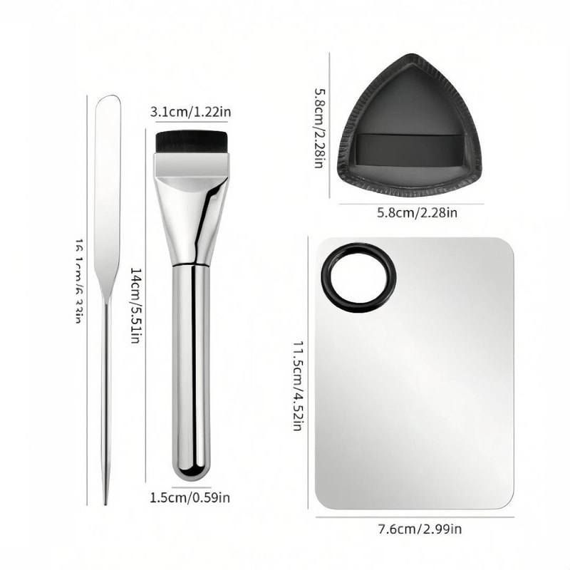 Flawless Blend 5 Piece Makeup Mixing Palette Foundation Spatula Set With Brush And Powder Puff 3