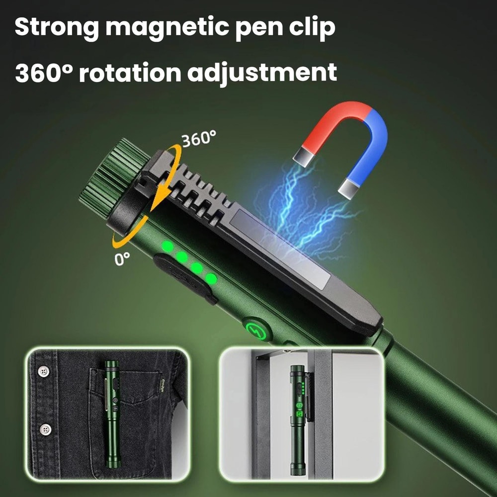 Magnetic LED Pen Flashlight Rechargeable Work Light With Rotating Clip For Inspection Outdoor Use 2