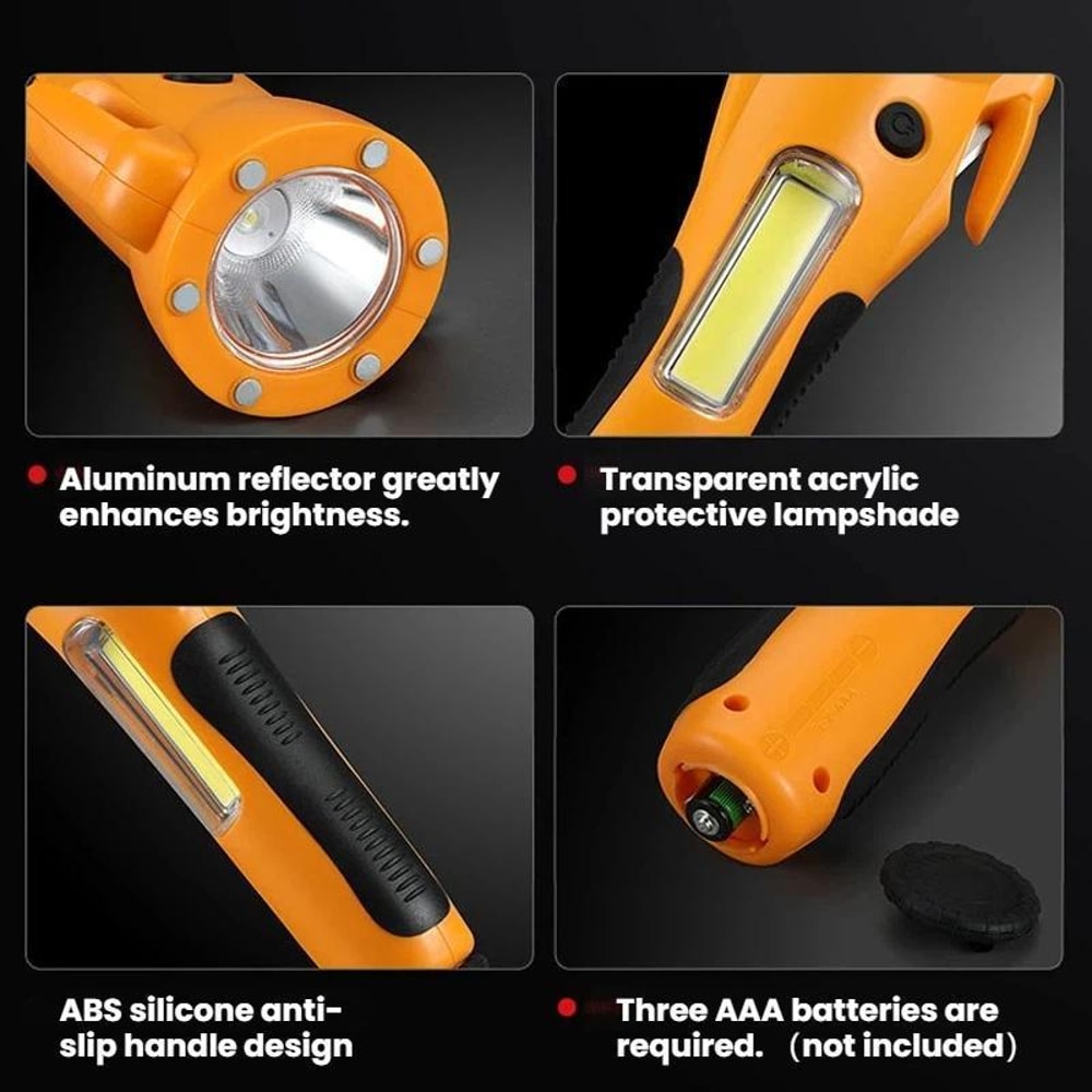 Magnetic COB Emergency Work Light With Safety Hammer Seatbelt Cutter 1