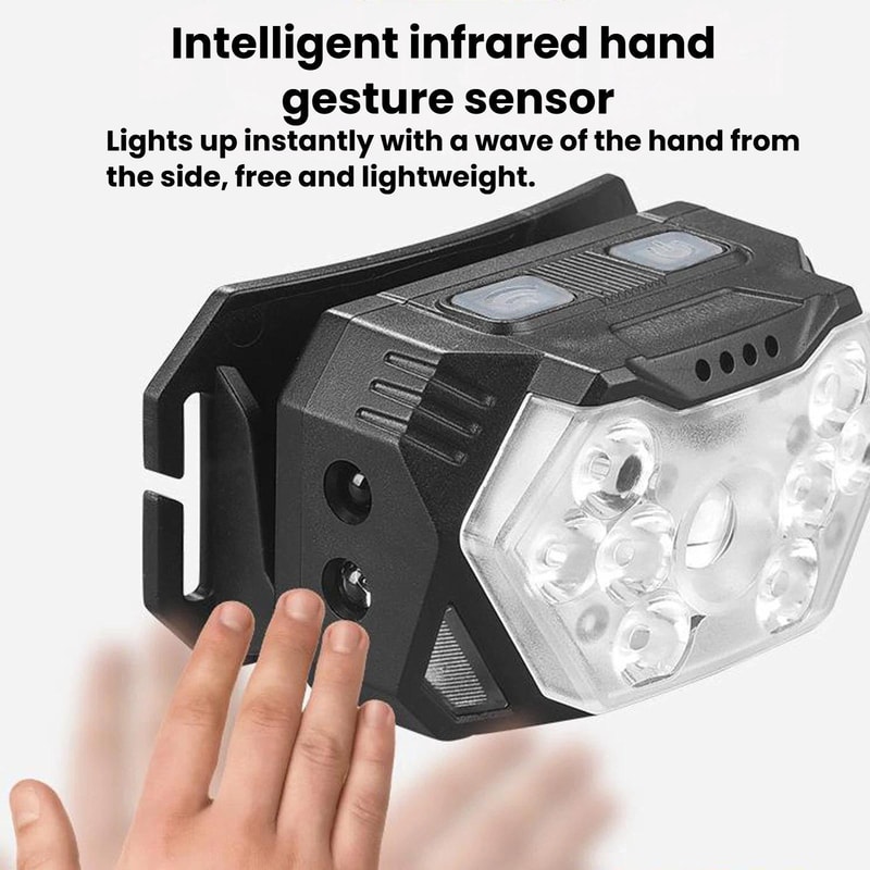 Smart Motion Sensor LED Headlamp Rechargeable Waterproof Head Torch For Camping Fishing Night Work 9