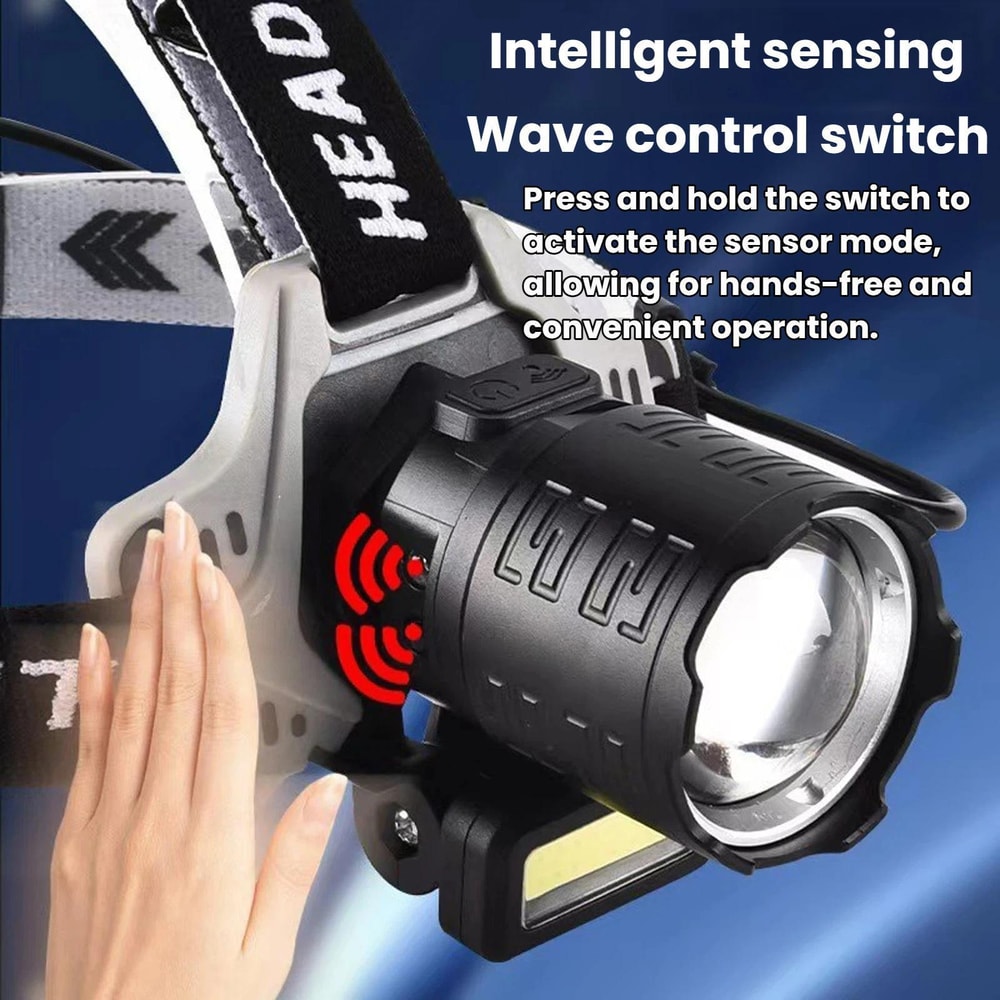 ZoomBeam Pro COB LED Headlamp With Motion Sensor Waterproof Long Range Headlight For Fishing Campi 1
