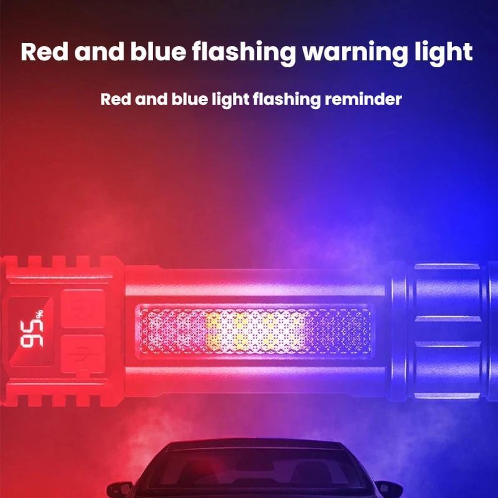 Rechargeable Zoomable LED Flashlight With Side Camping Light Emergency Warning Mode 3