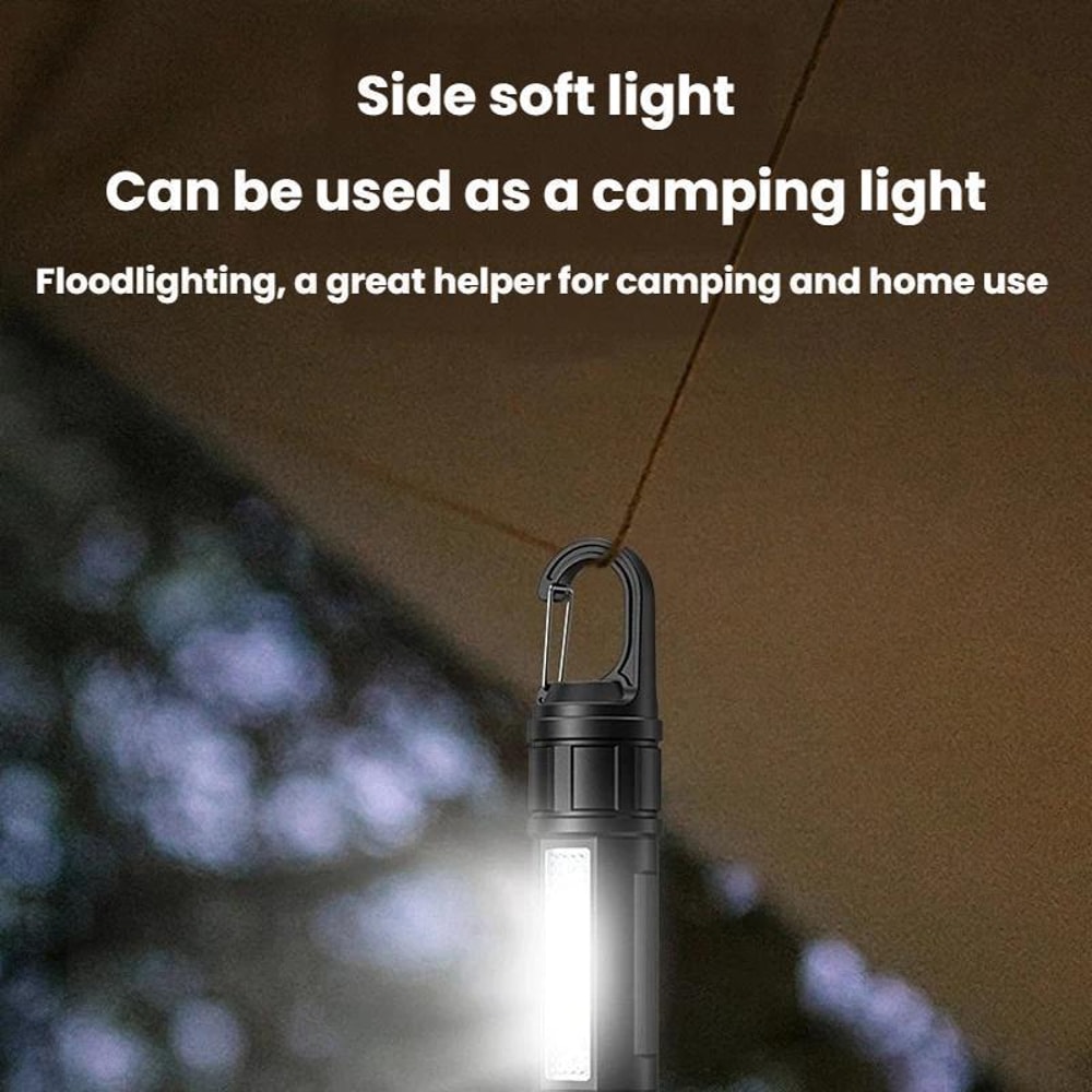 Rechargeable Zoomable LED Flashlight With Side Camping Light Emergency Warning Mode 4