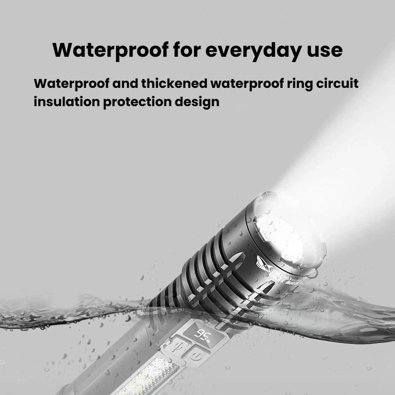 Rechargeable Zoomable LED Flashlight With Side Camping Light Emergency Warning Mode 6