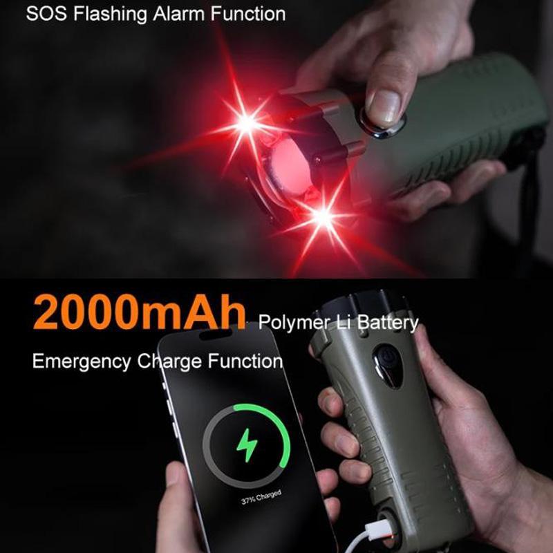 Hand Crank Emergency Flashlight Waterproof Rechargeable LED Torch With Power Bank SOS Alarm 4