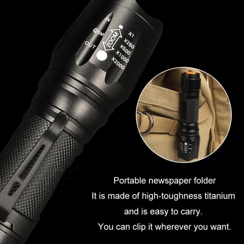 Cree T6 Zoom LED Flashlight Pen Clip Long Range Waterproof Tactical Torch 4