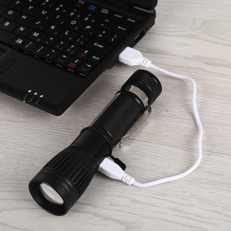 Compact USB Rechargeable LED Flashlight Torch Long Lasting Portable Light 4