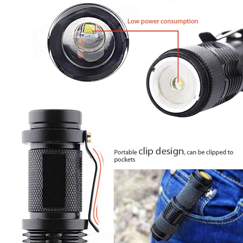 SK68 Zoomable LED Flashlight 180LM Compact Tactical Flashlight With Clip 8
