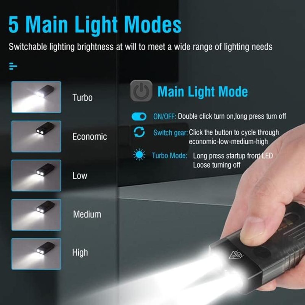 V10 Rechargeable Keychain Flashlight 1000LM Mini EDC Torch With UV Light Emergency Alarm 3