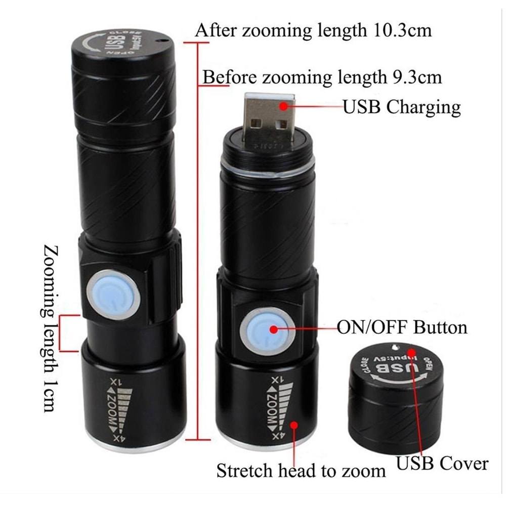 Premium Compact LED Zoom Flashlight White Light Tactical Torch For Outdoor Cycling Emergency 5