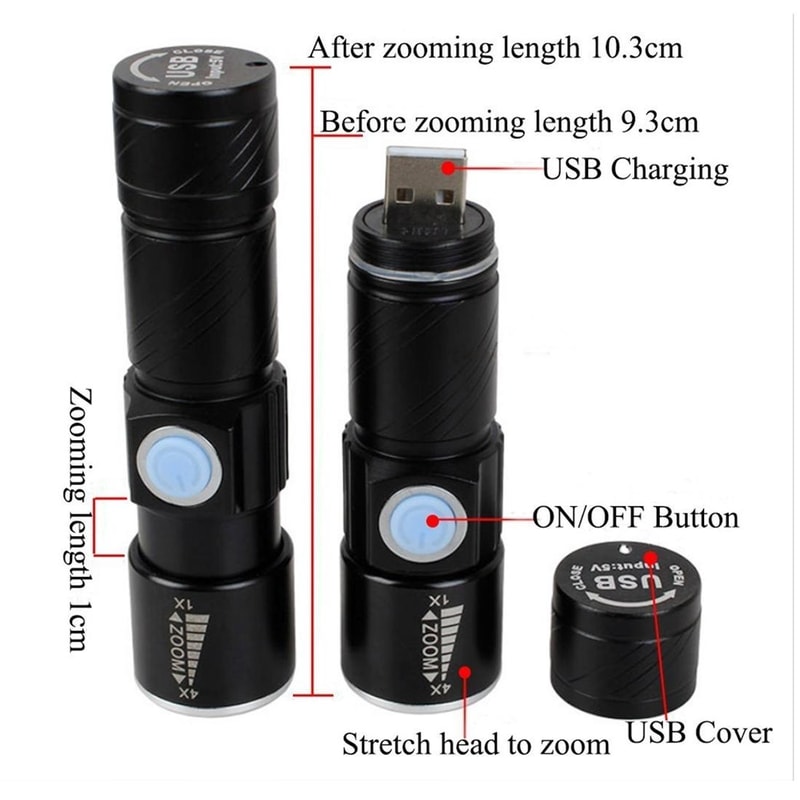 Premium Compact LED Zoom Flashlight White Light Tactical Torch For Outdoor Cycling Emergency 5