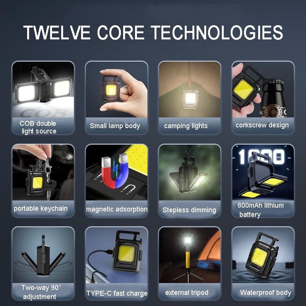 Portable Mini COB Keychain Flashlight USB Rechargeable Bright Camping Light 3