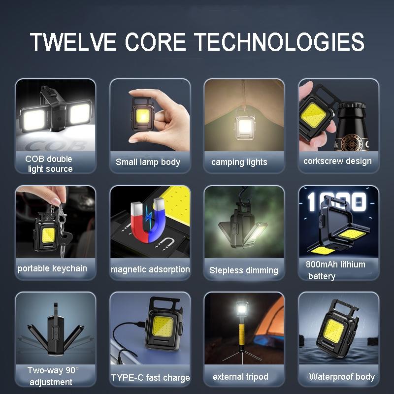 Portable Mini COB Keychain Flashlight USB Rechargeable Bright Camping Light 3