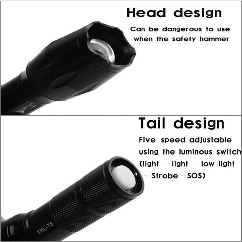 1800LM XML T6 Tactical LED Flashlight Waterproof 5 Mode Outdoor Torch 2