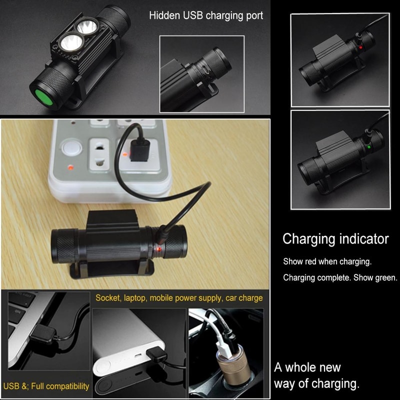 2400LM USB Rechargeable Waterproof LED Headlamp With Adjustable Beam 4