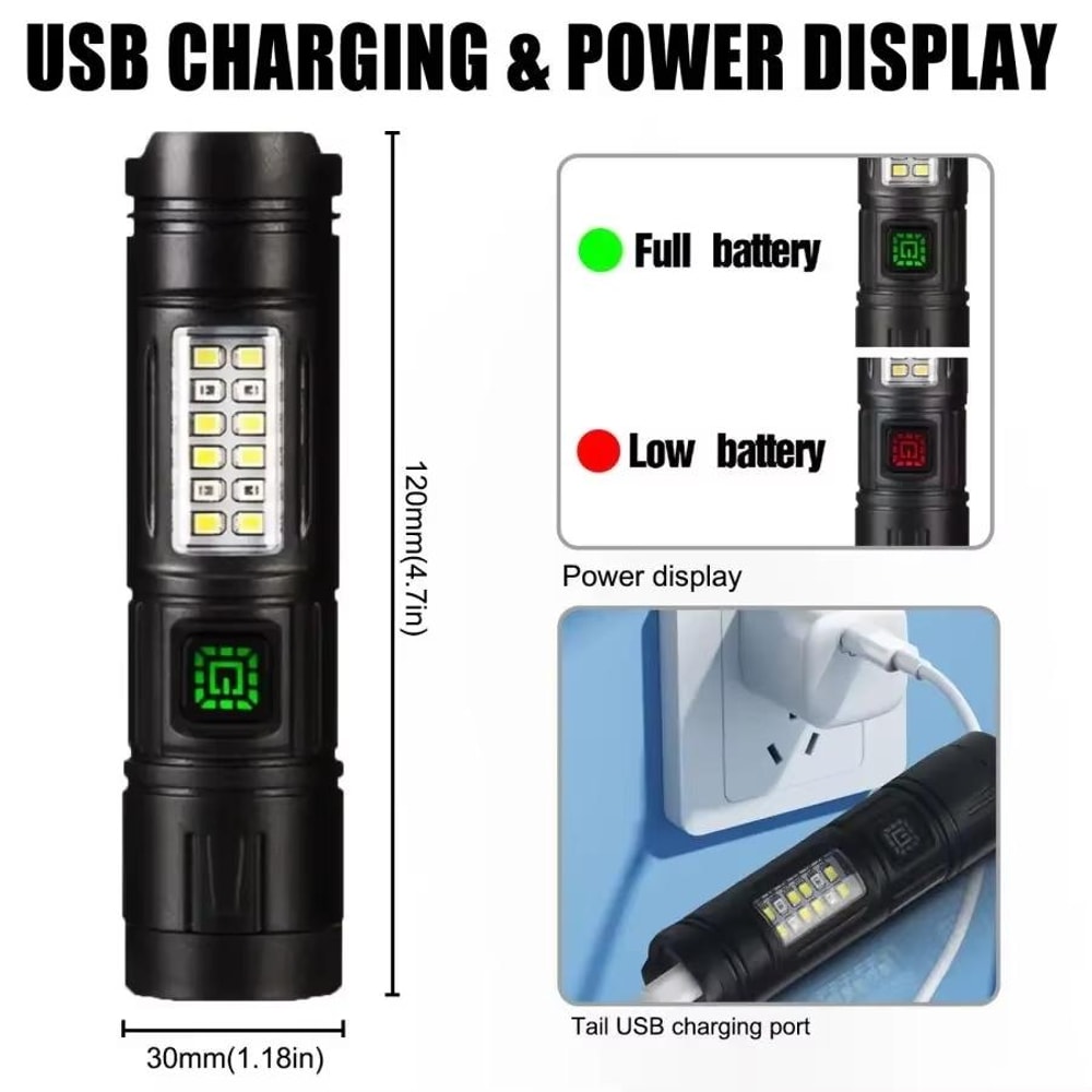CY011 LED Mini Flashlight With Side Light Waterproof Rechargeable 4