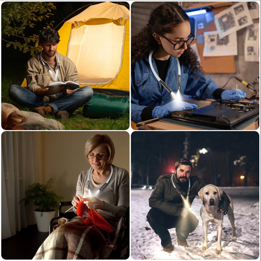 Rechargeable LED Neck Reading Light With 3 Color Modes Flexible Hands Free Design 4