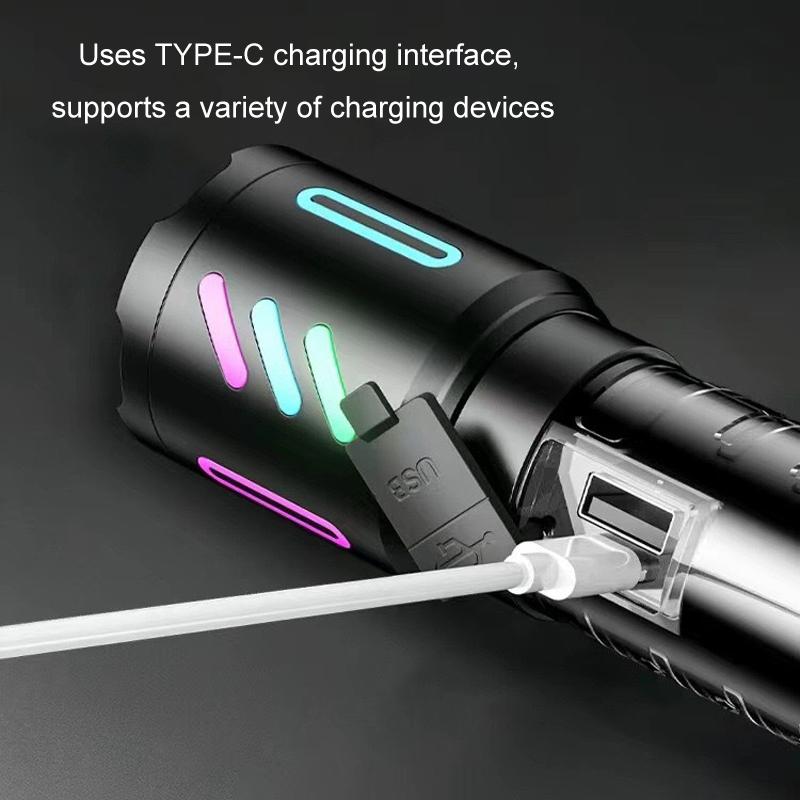 LumaGuard USB C Rechargeable Zoom Tactical Flashlight With Long Range LED Beam 7