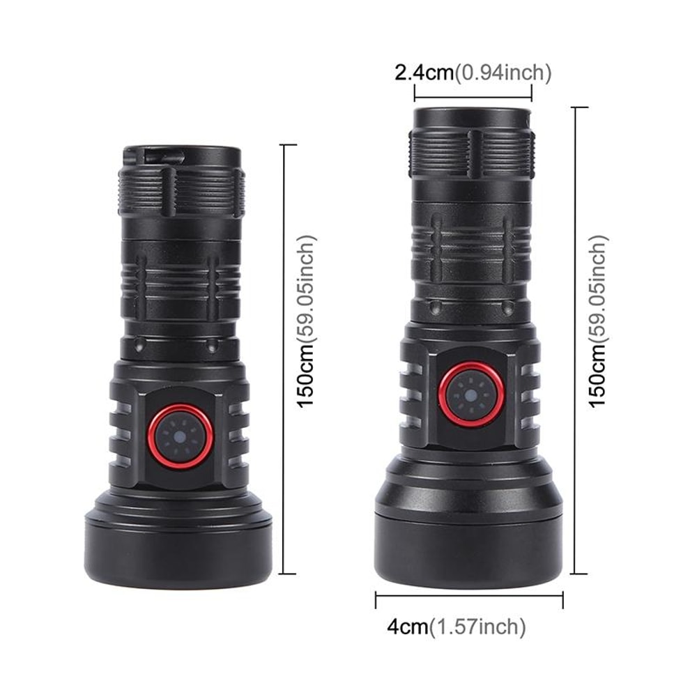 1000LM USB Rechargeable LED Flashlight With Red Light Mode Type C Fast Charging 7