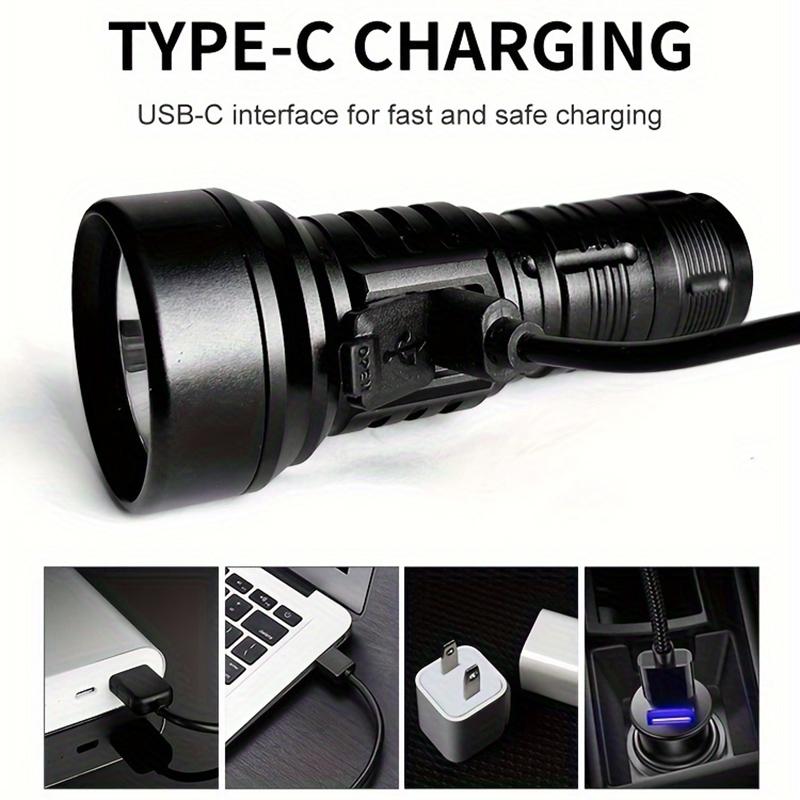1000LM USB Rechargeable LED Flashlight With Red Light Mode Type C Fast Charging 3