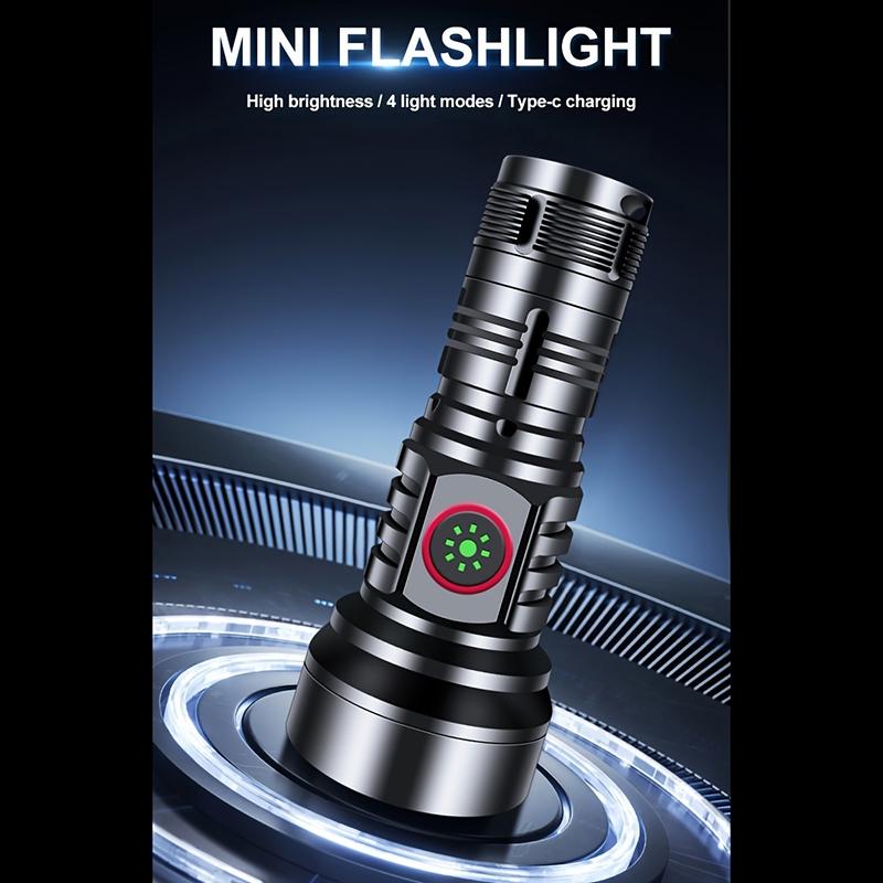 1000LM USB Rechargeable LED Flashlight With Red Light Mode Type C Fast Charging 4