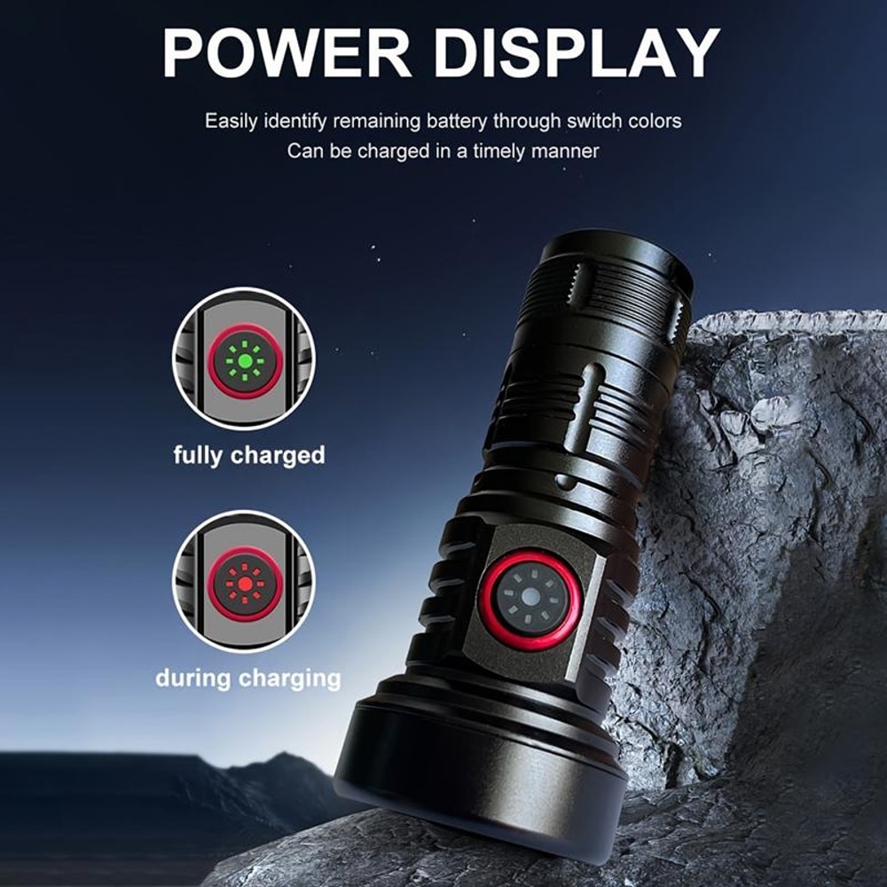 1000LM USB Rechargeable LED Flashlight With Red Light Mode Type C Fast Charging 6