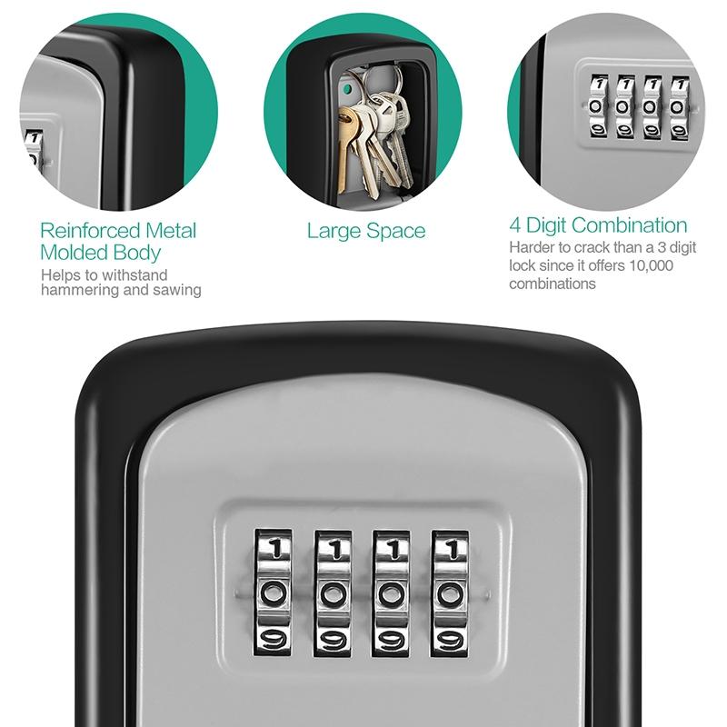 SecureGuard 4 Digit Wall Mounted Key Lock Box With Heavy Duty Aluminum Alloy Housing 2