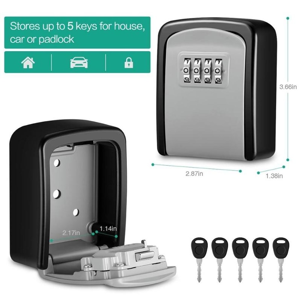 SecureGuard 4 Digit Wall Mounted Key Lock Box With Heavy Duty Aluminum Alloy Housing 4
