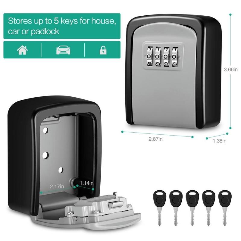 SecureGuard 4 Digit Wall Mounted Key Lock Box With Heavy Duty Aluminum Alloy Housing 4