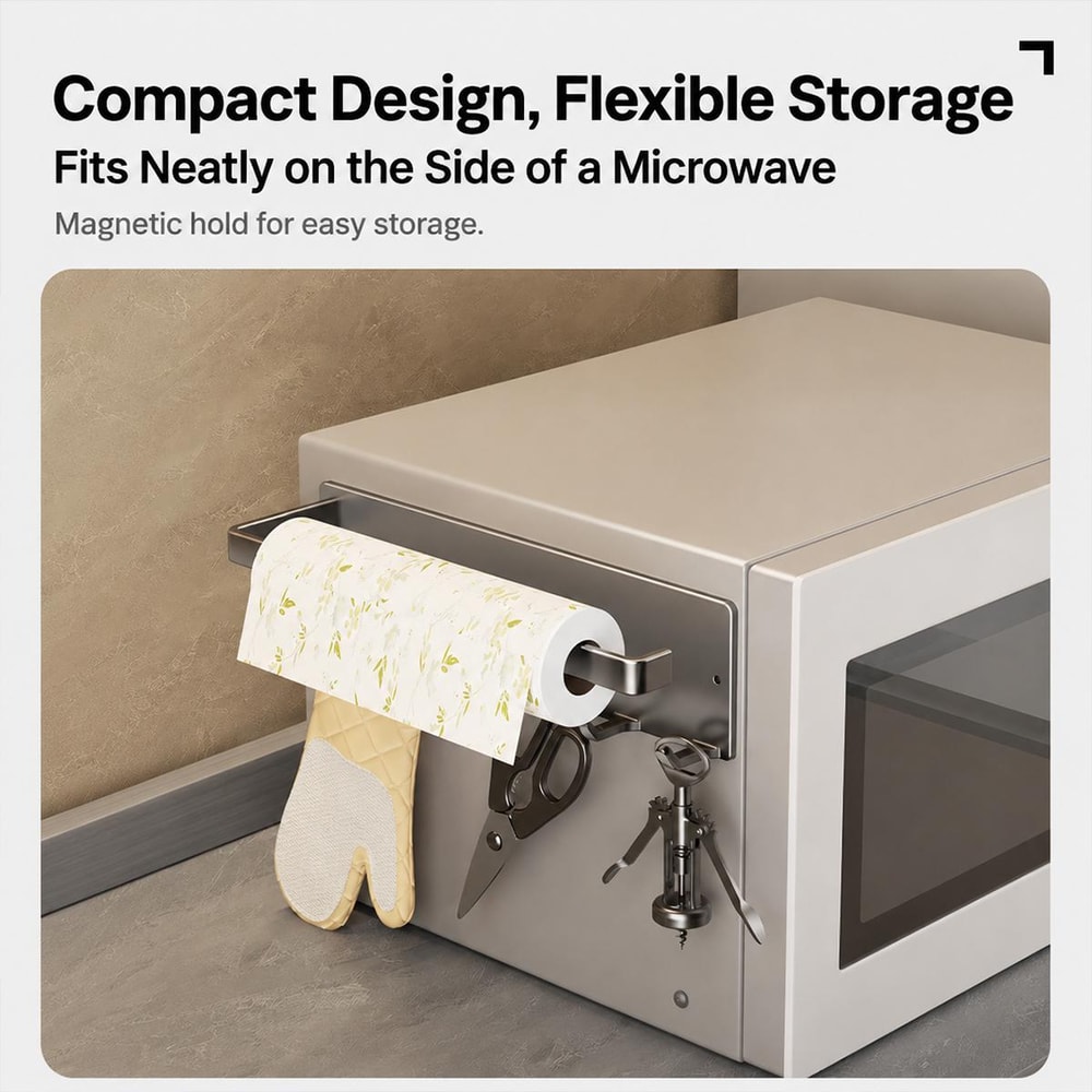 Magnetic Kitchen Roll Holder With 6 Hooks No Drill Storage Rack 2