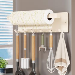 magnetic kitchen roll holder with 6 hooks no drill storage rack