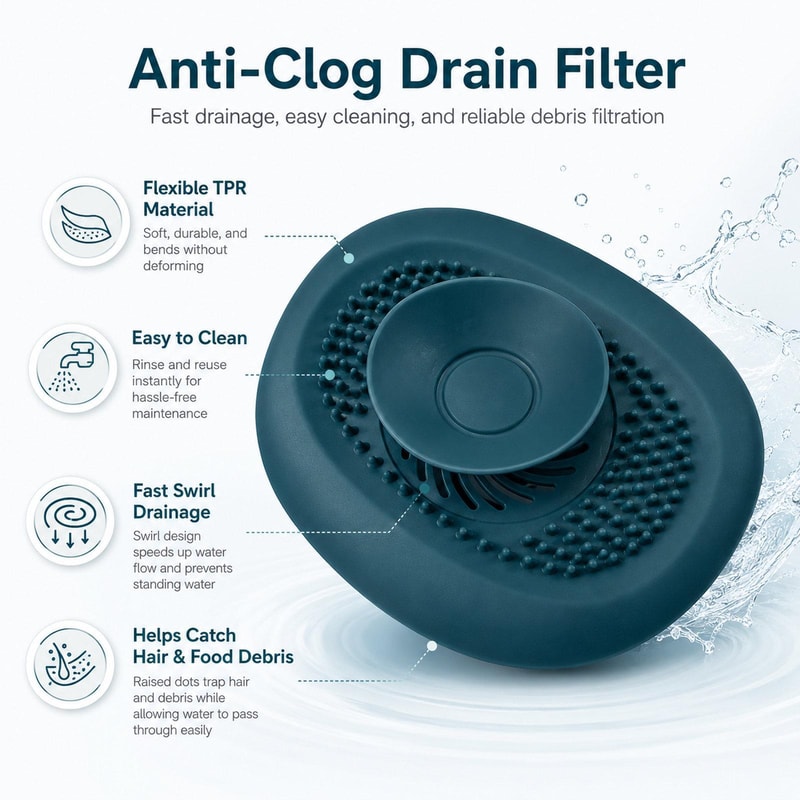 AquaFlow Push Button Drain Hair Catcher Sink Drain Cover 6