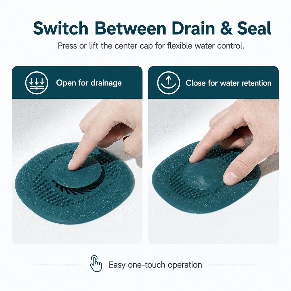 AquaFlow Push Button Drain Hair Catcher Sink Drain Cover 8