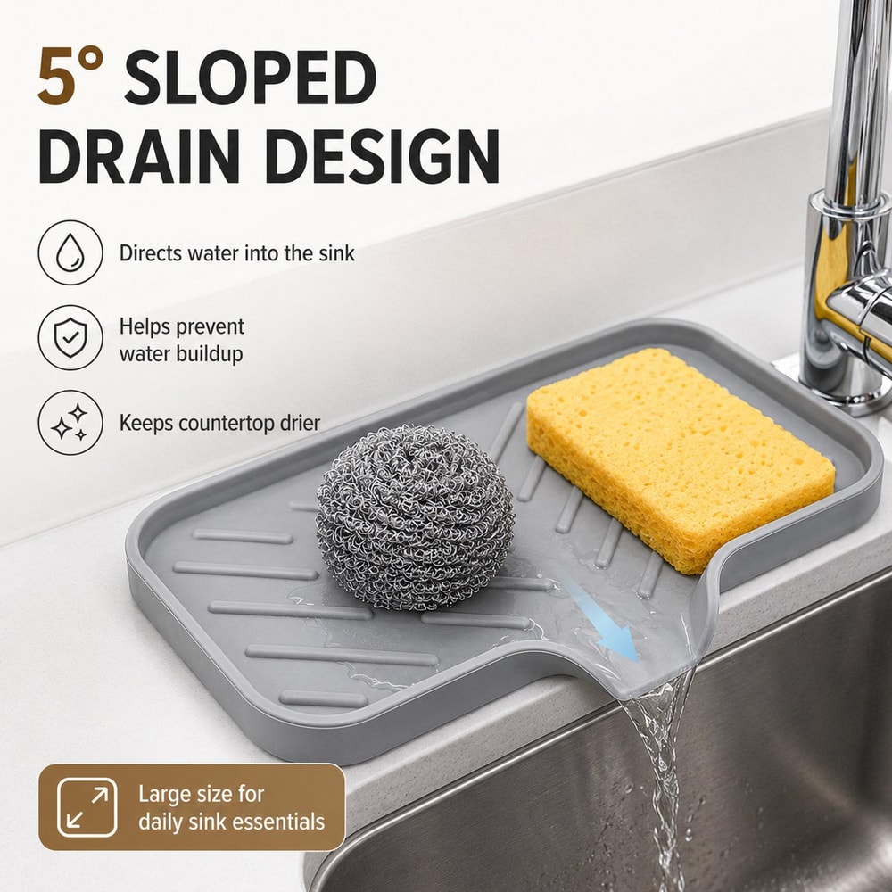 Large Self Draining Silicone Sink Tray Kitchen Sponge Holder 1