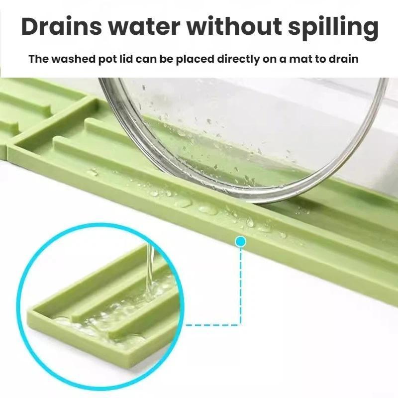Narrow Silicone Draining Mat Pot Lid Storage Mat Non Slip Kitchen Counter Organizer 3