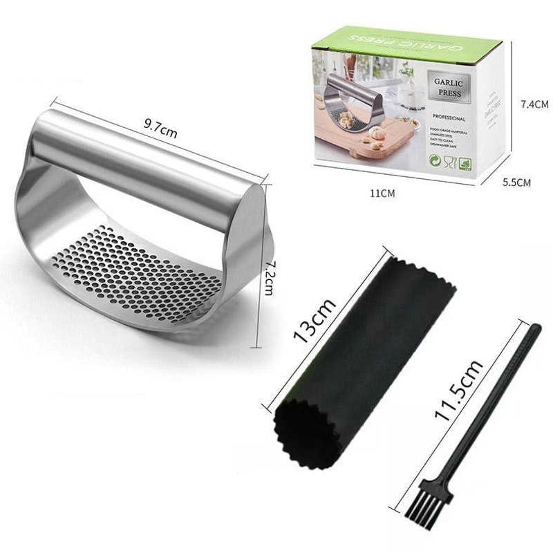 Heavy Duty Curved Stainless Steel Garlic Press Professional Kitchen Garlic Crusher Tool 5