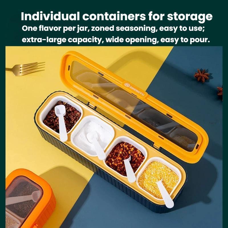 Premium 4 Grid Kitchen Spice Storage Box Space Saving Seasoning Box Spice Storage Container 4