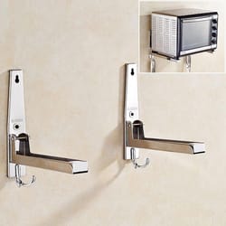 adjustable 304 stainless steel wall mounted microwave shelf with hooks space saving kitchen organizer