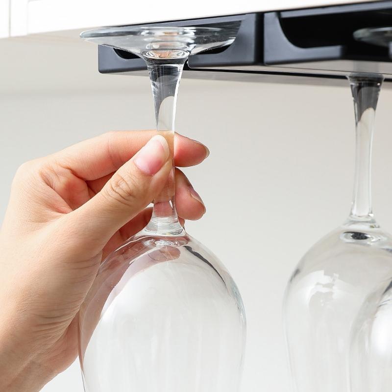 Free Punch Wine Glass Rack Under Cabinet Hanging Holder For Kitchen Bar Storage 1