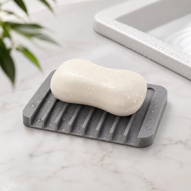 Flexible Self Draining Silicone Soap Dish Holder For Bathroom Kitchen 0