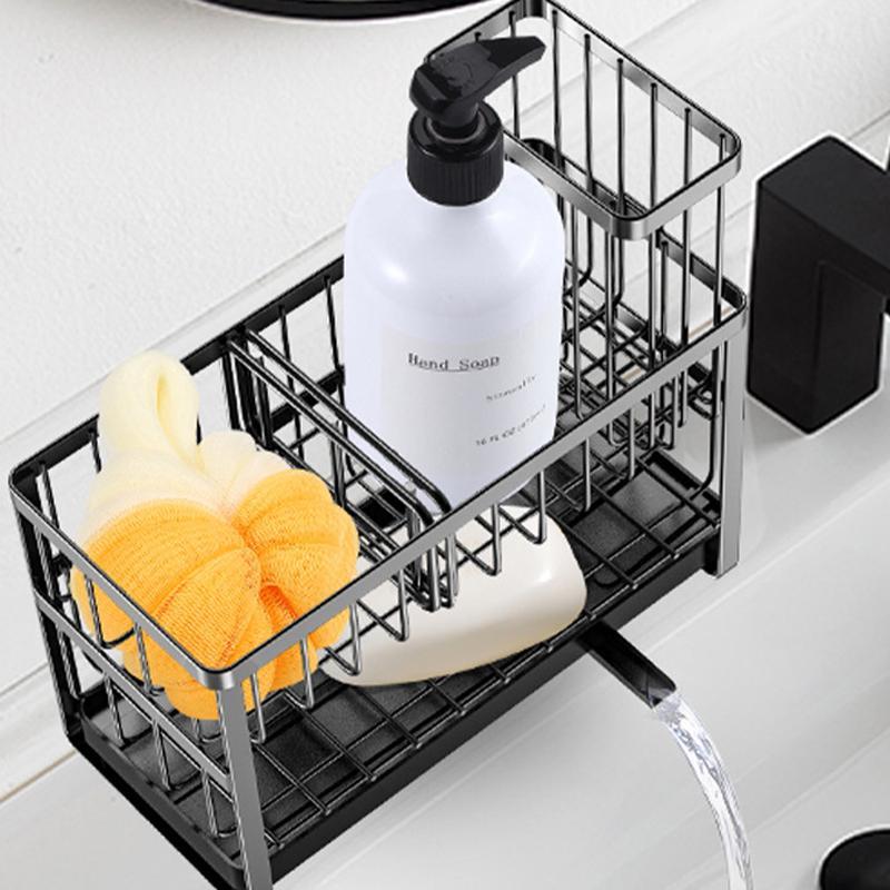 Premium 2 Tier Kitchen Sink Organizer Sponge Drying Rack With 360 Drainage 6