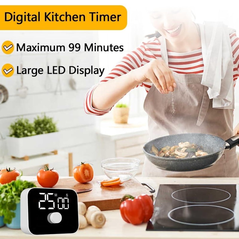 Silent LED Magnetic Kitchen Timer With Large LED Display Countdown Memory 8