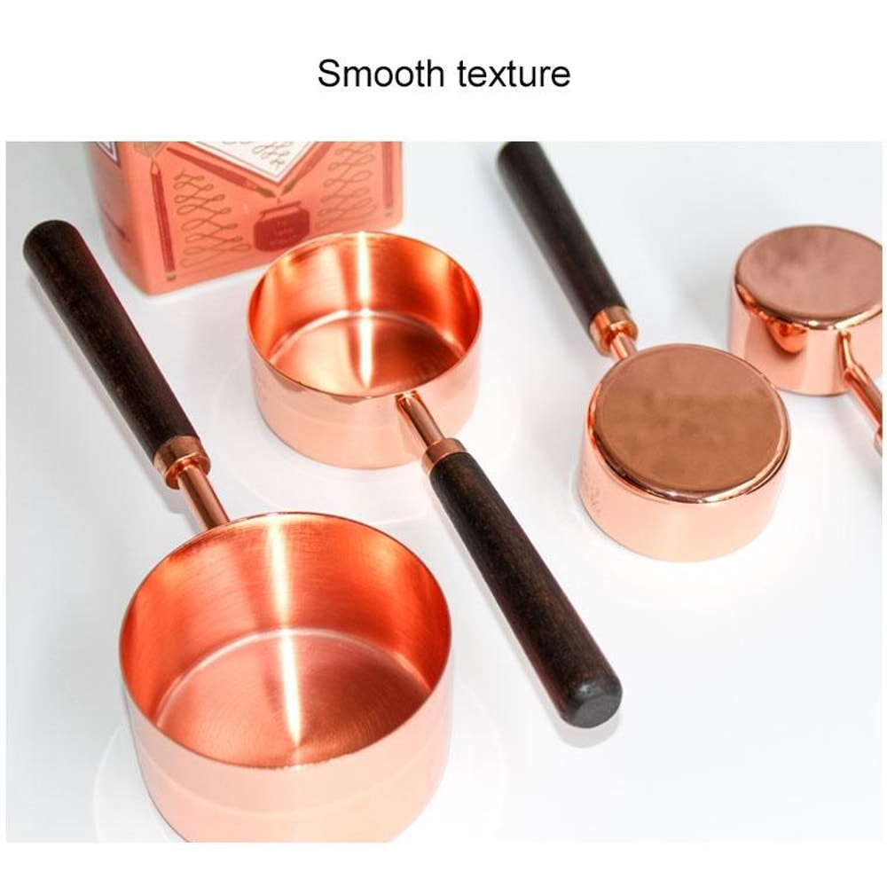 Premium Walnut Handle Kitchen Baking Copper Plated Measuring Cups And Spoon Set 3