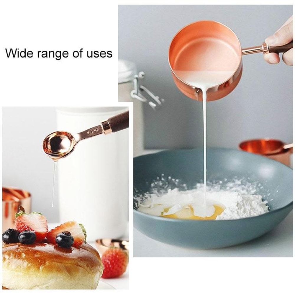 Premium Walnut Handle Kitchen Baking Copper Plated Measuring Cups And Spoon Set 6