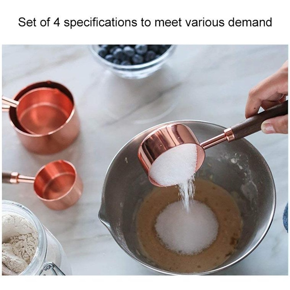 Premium Walnut Handle Kitchen Baking Copper Plated Measuring Cups And Spoon Set 7