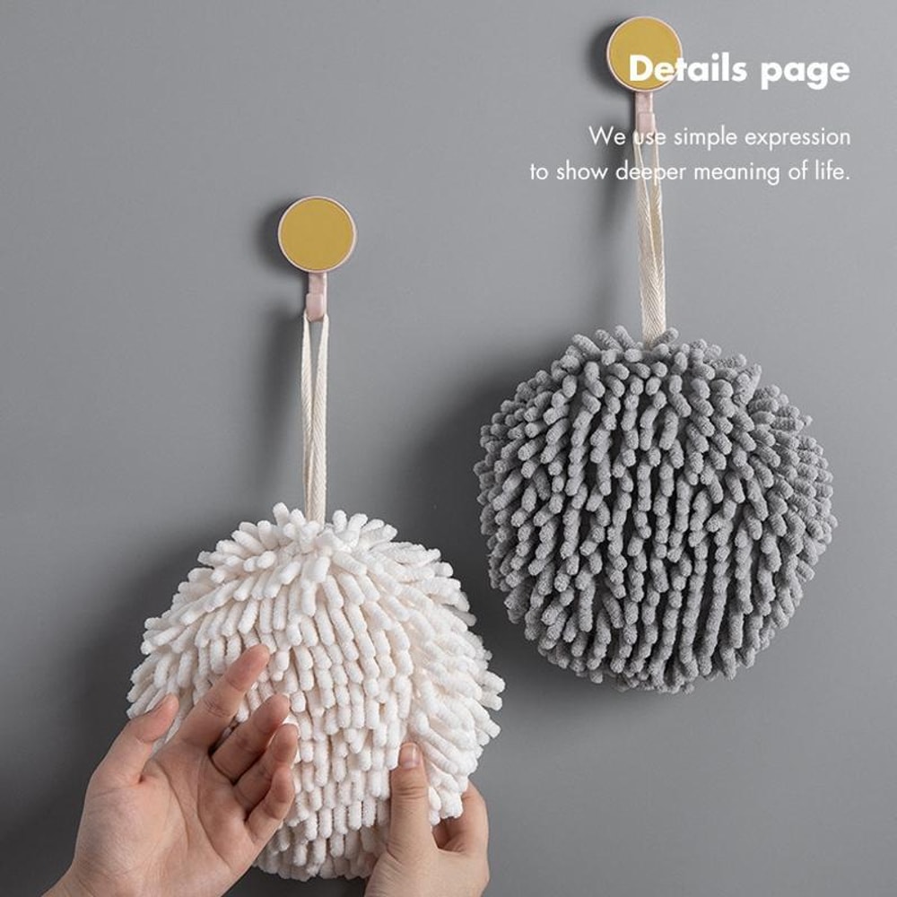 Premium Hanging Chenille Hand Towel Ball Quick Dry Super Absorbent 9