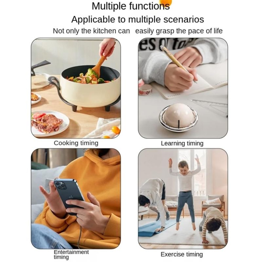 Magnetic Mechanical Kitchen Timer Clock Battery Free Visual Countdown 9